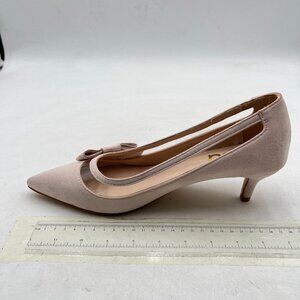 FSJ Nude Cute Clear Pointed Toe Slip On Low Heels Pumps Bowknot Comfy Shoes